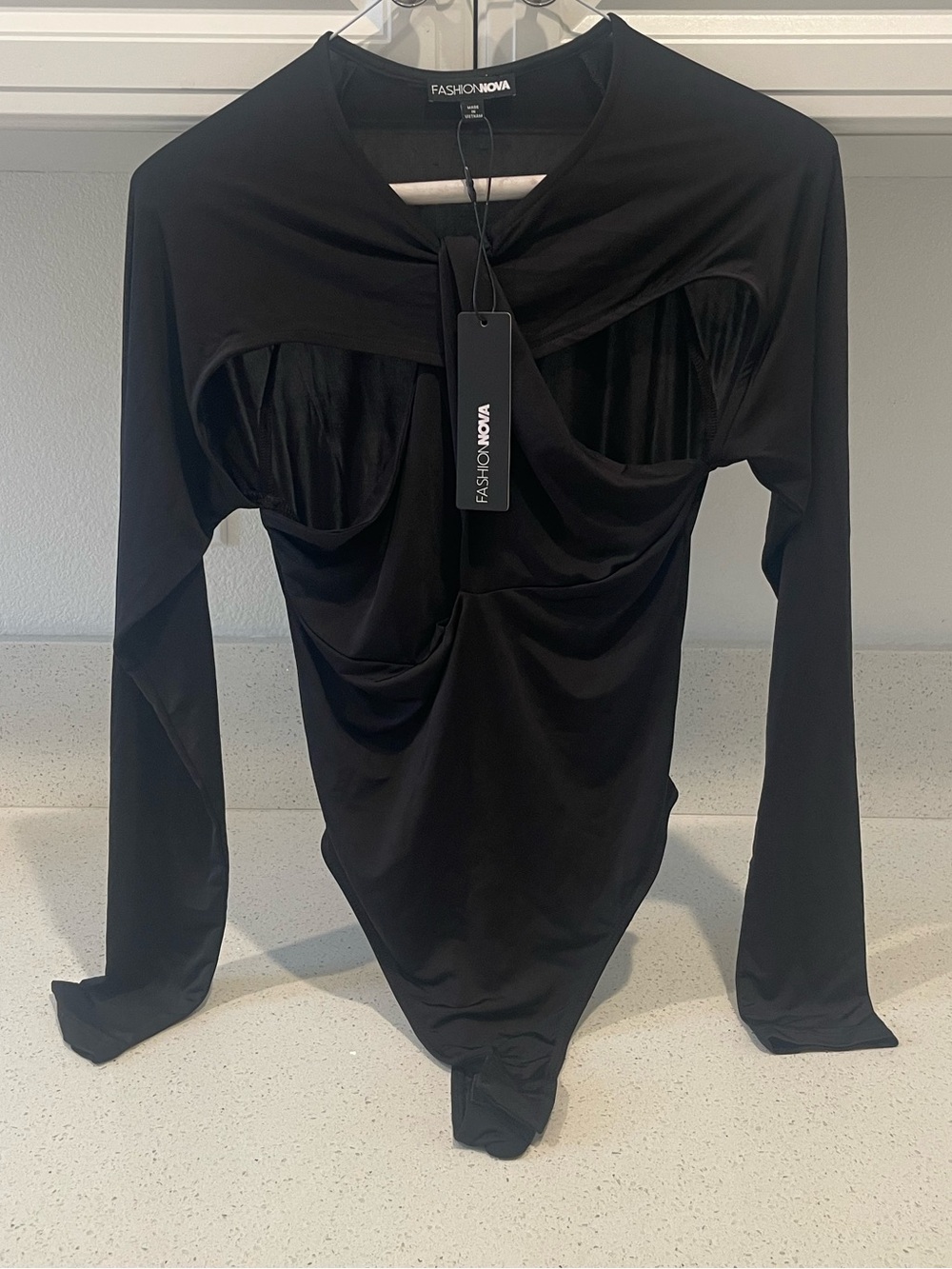 Fashion Nova Black Long Sleeve Cutout Bodysuit
